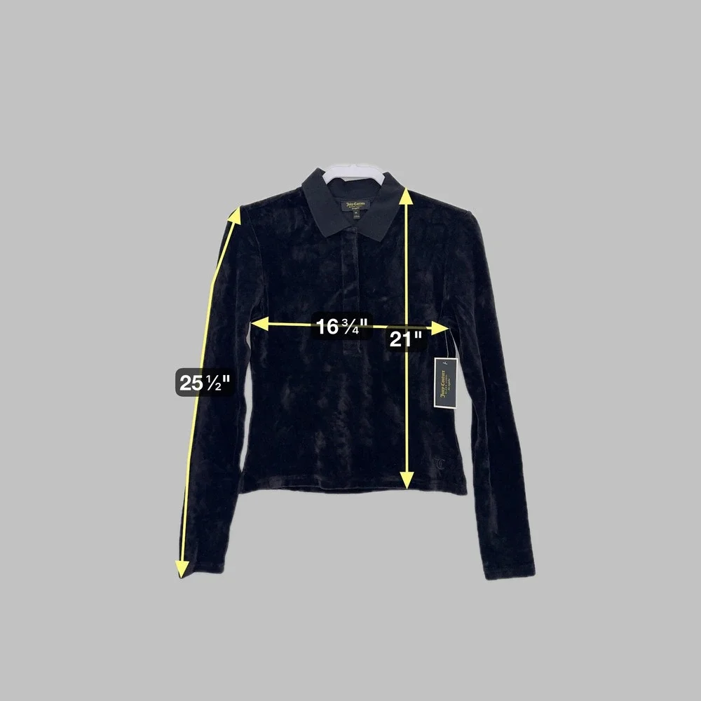 Juicy Couture Black Label Velour Long Sleeve Collar Shirt Medium Black Y2K Style